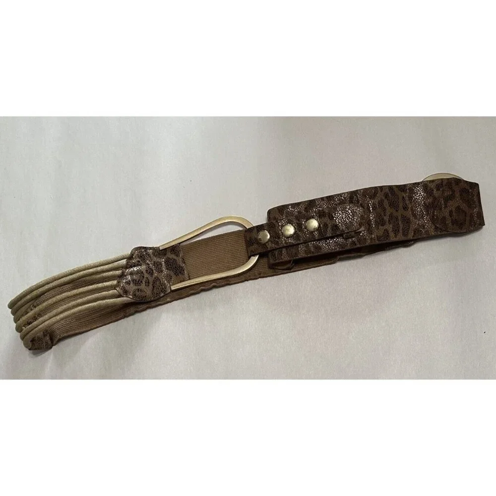 Womens Belts Set of 2 Leather Braided Nine West Beaded Buckle and Animal Print